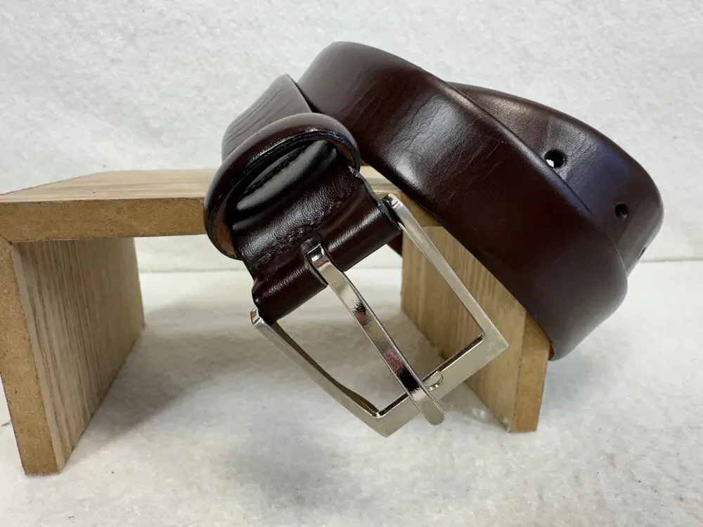 Men's Wearhouse Full Grain Italian Brown Leather Belt Silver Buckle
